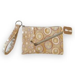 Maruca Boulder Beetle Beige Tapestry Wristlet Wallet New! Boho Festival Woven‎